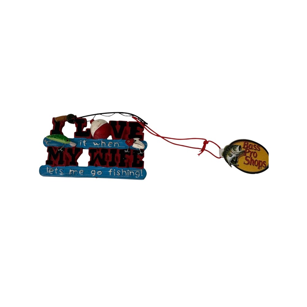 Bass Pro Shops Fishing Ornament Mens OS Red Blue NEW Wife Lets Me Go Fishing